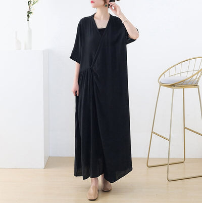 Women Spring Casual Loose Solid Cotton Dress Dec 2022 New Arrival One Size Black 