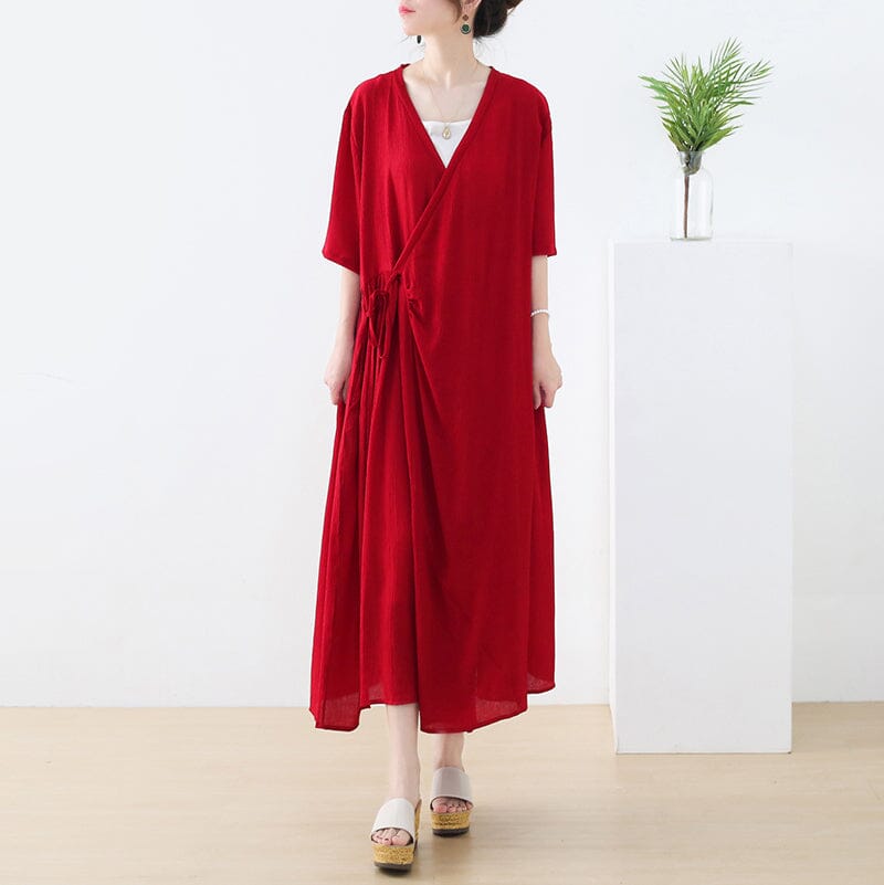 Women Spring Casual Loose Solid Cotton Dress Dec 2022 New Arrival One Size Red 
