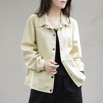 Women Spring Casual Loose Solid Cotton Jacket Feb 2023 New Arrival 