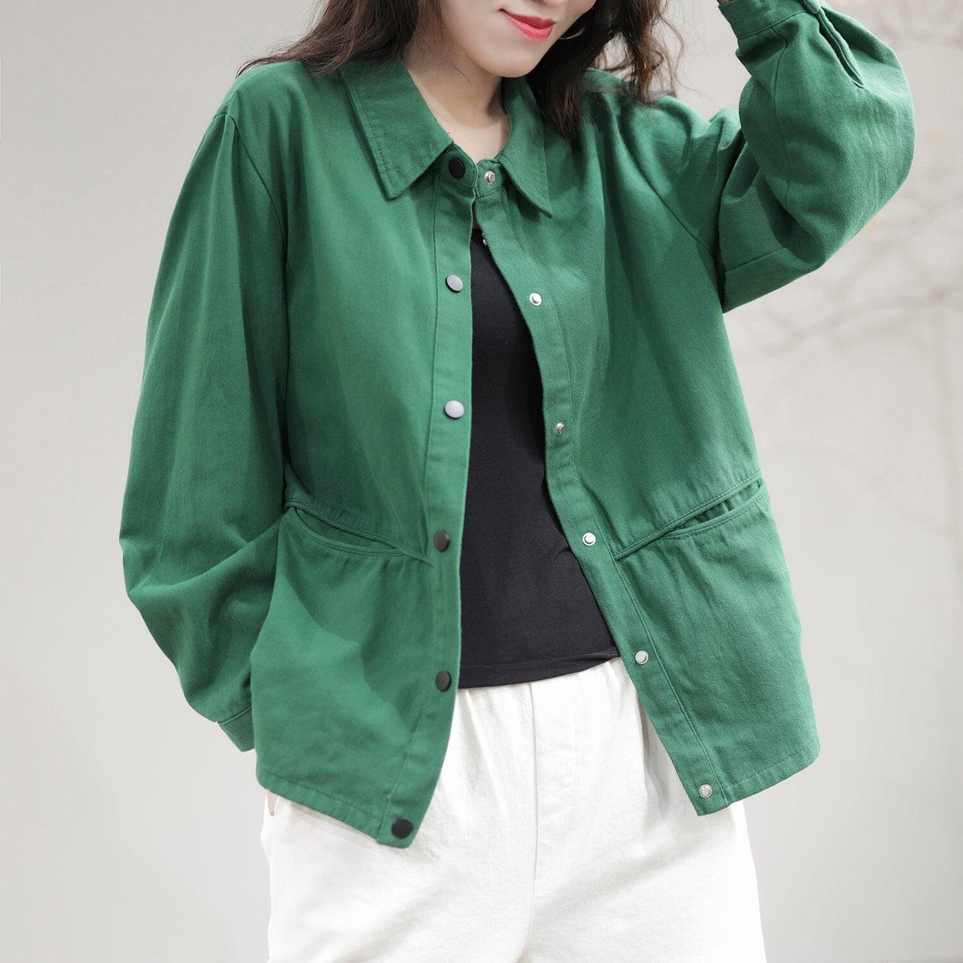 Women Spring Casual Loose Solid Cotton Jacket