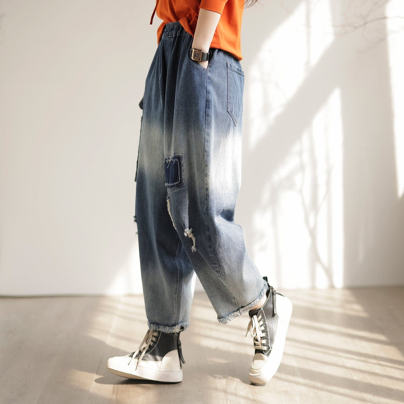 Women Spring Casual Ripped Patchwork Jeans Feb 2023 New Arrival 