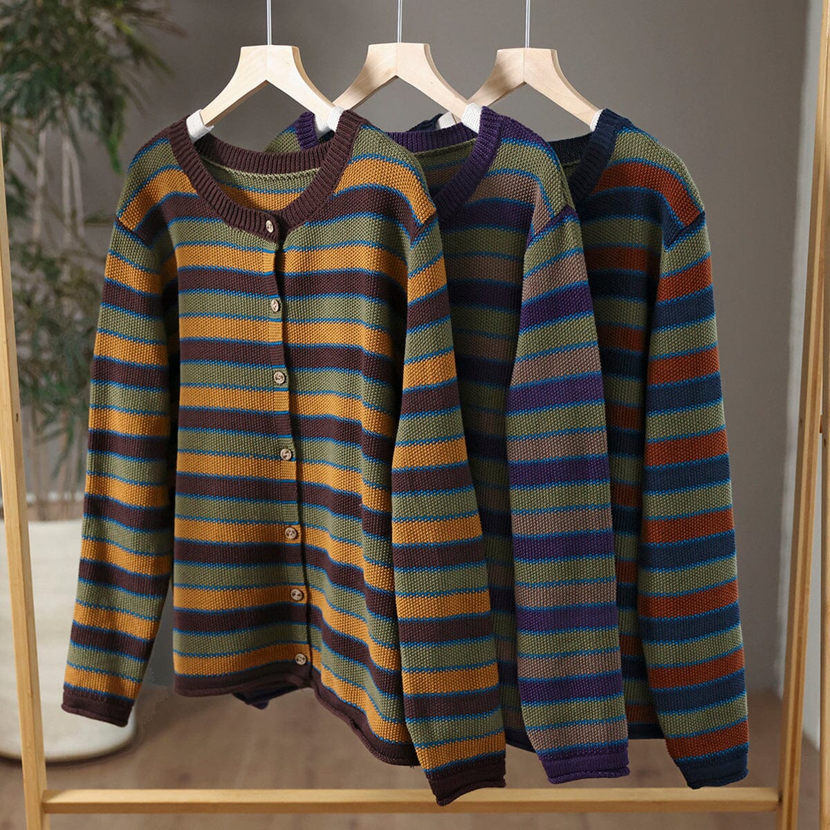 Women Spring Casual Stripe Cotton Knitted Sweater Feb 2023 New Arrival 