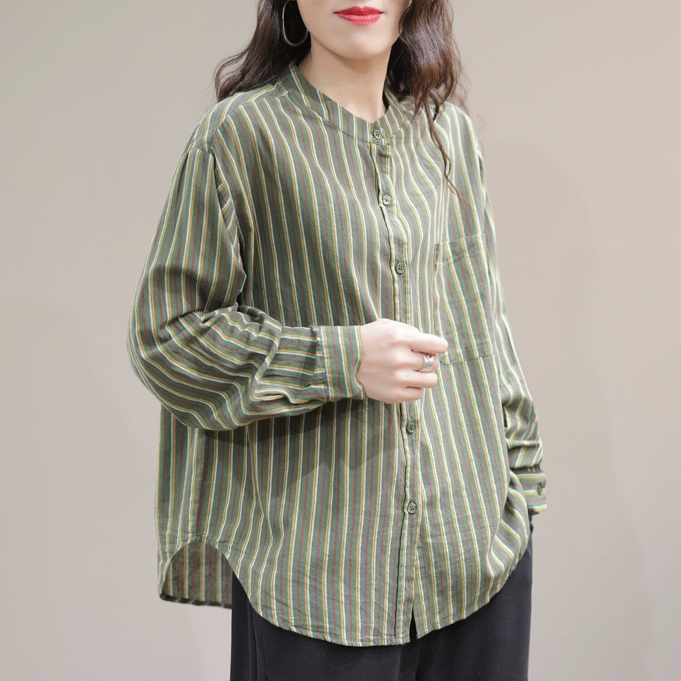Women Spring Casual Stripe Cotton Loose Blouse Jan 2023 New Arrival 