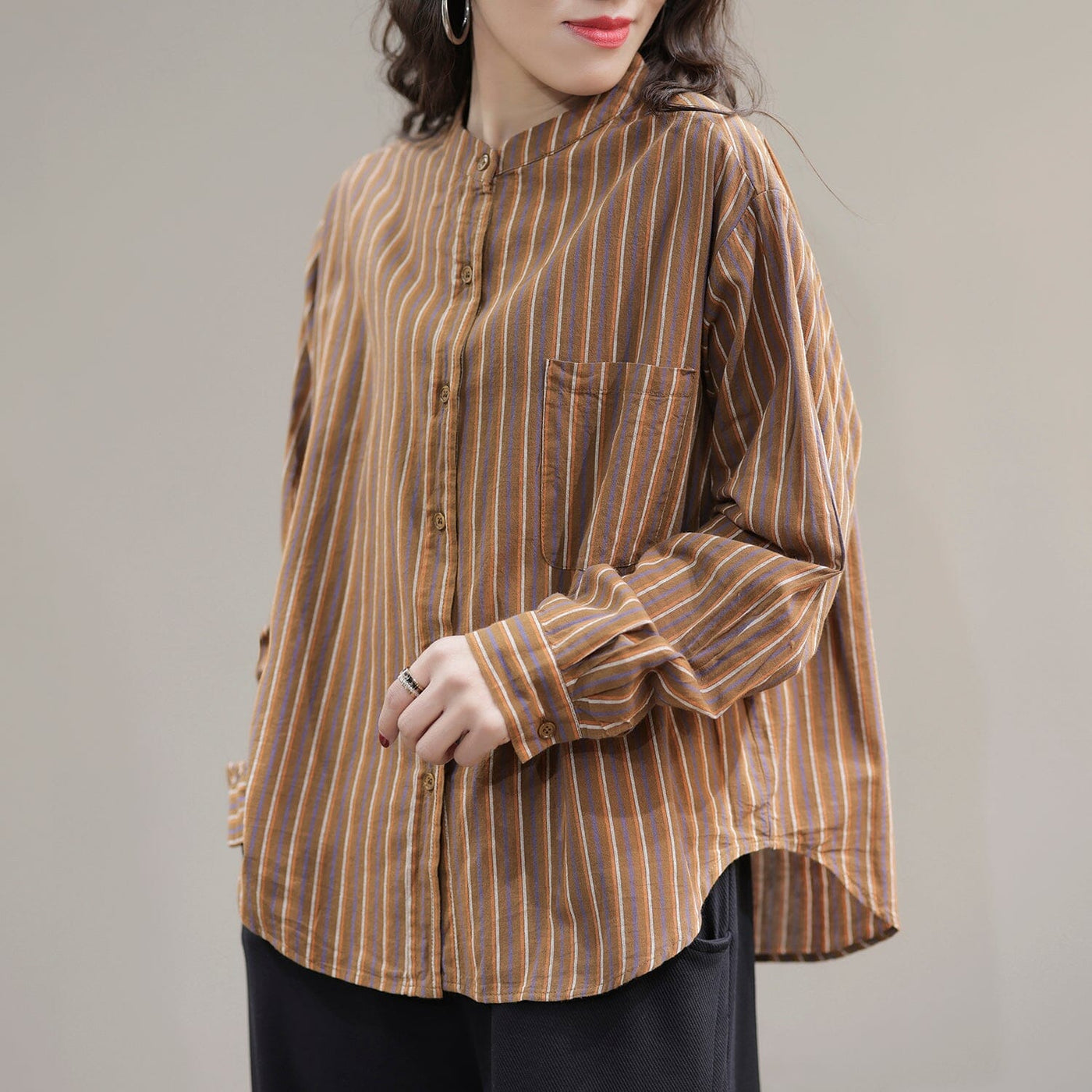 Women Spring Casual Stripe Cotton Loose Blouse Jan 2023 New Arrival 