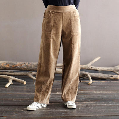 Women Spring Cotton Corduroy Retro Casual Pants