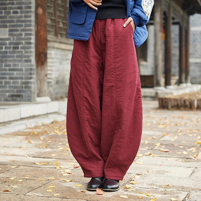 Women Spring Cotton Linen Harem Pants 2019 April New One Size Red 