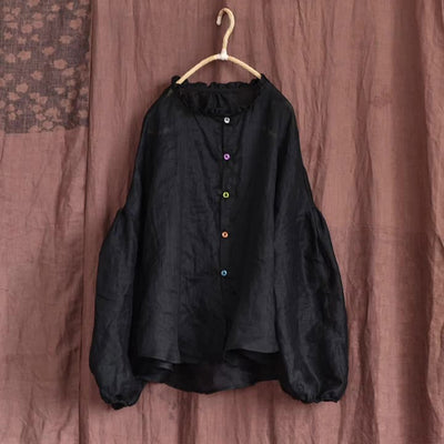 Women Autumn Cotton Linen Ruffled Loose Blouses