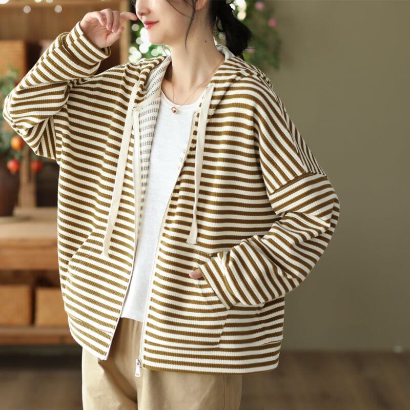 Women Spring Fashion Casual Cotton Stripe Hoodie Feb 2023 New Arrival 