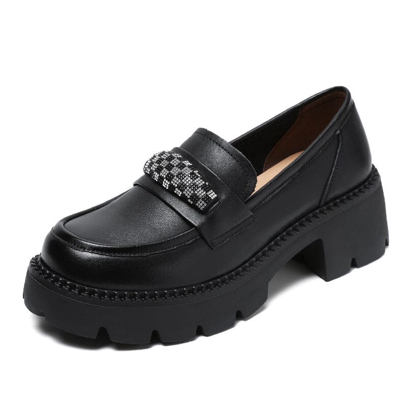 Women Spring Fashion Casual Leather Wedge Loafers Dec 2022 New Arrival Black 34 