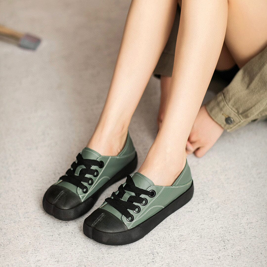 Women Spring Leather Flat Soft Casual Shoes