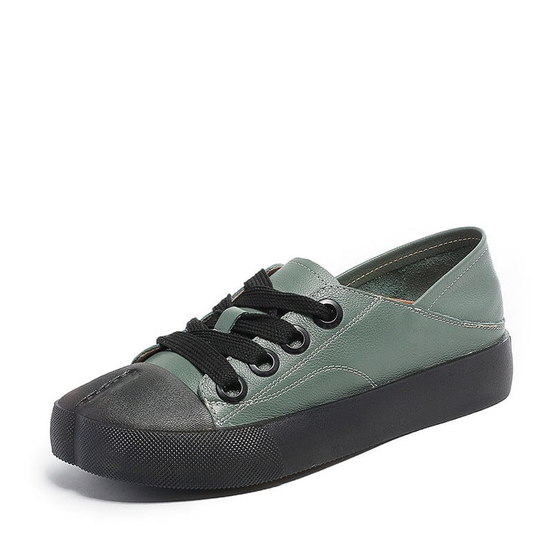 Women Spring Leather Flat Soft Casual Shoes Apr 2023 New Arrival Green 35 