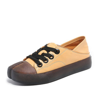 Women Spring Leather Flat Soft Casual Shoes Apr 2023 New Arrival Yellow 35 