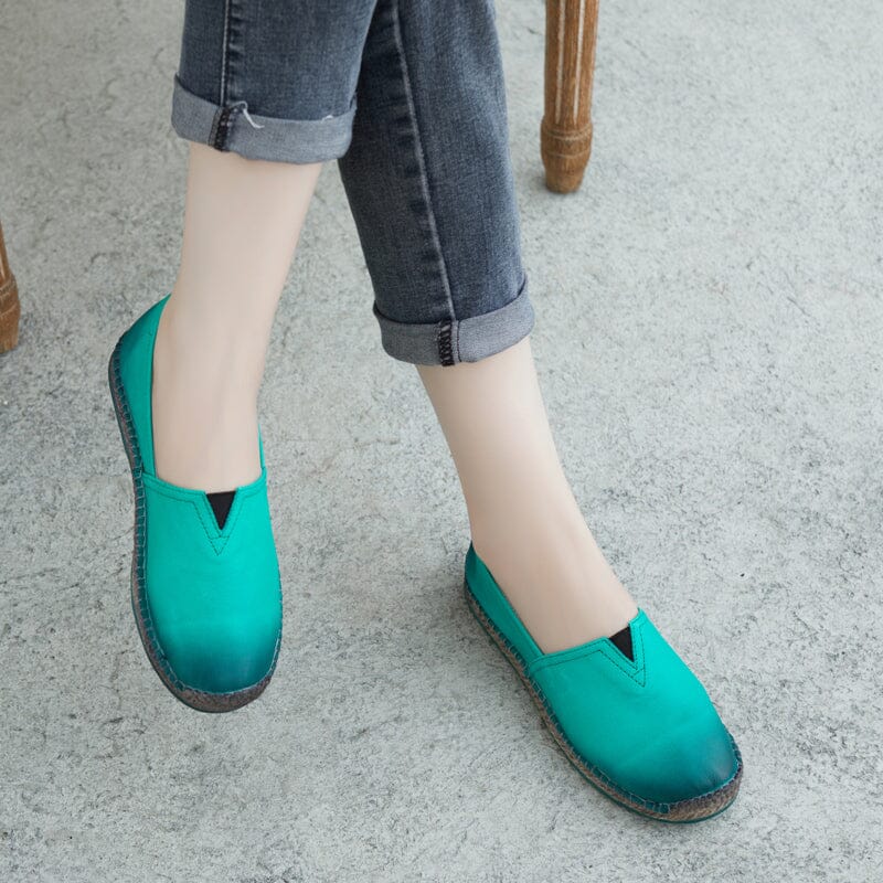 Women Spring Leather Handamde Casual Shoes Feb 2023 New Arrival 35 Green 