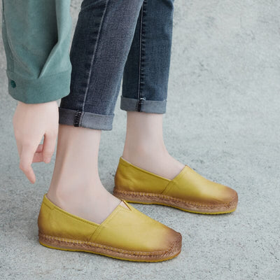 Women Spring Leather Handamde Casual Shoes Feb 2023 New Arrival 35 Yellow 