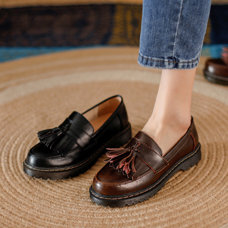 Women Spring Leather Round Head Casual Shoes Feb 2022 New Arrival 