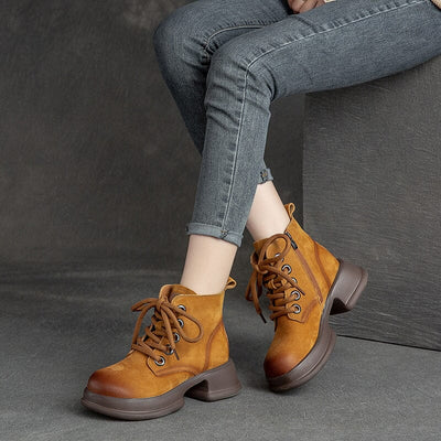 Women Spring Leather Thick Sole Boots