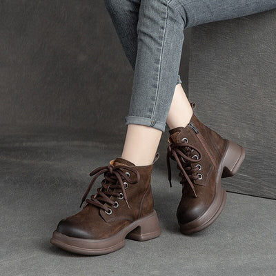 Women Spring Leather Thick Sole Boots Dec 2022 New Arrival 