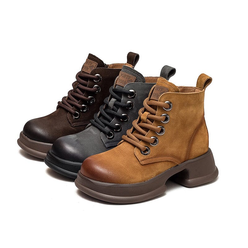 Women Spring Leather Thick Sole Boots Dec 2022 New Arrival 