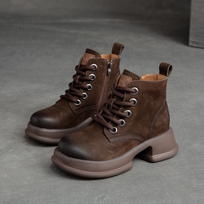 Women Spring Leather Thick Sole Boots Dec 2022 New Arrival Coffee 35 
