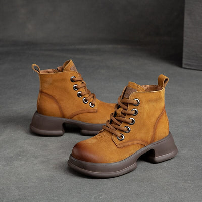 Women Spring Leather Thick Sole Boots Dec 2022 New Arrival Yellow 35 