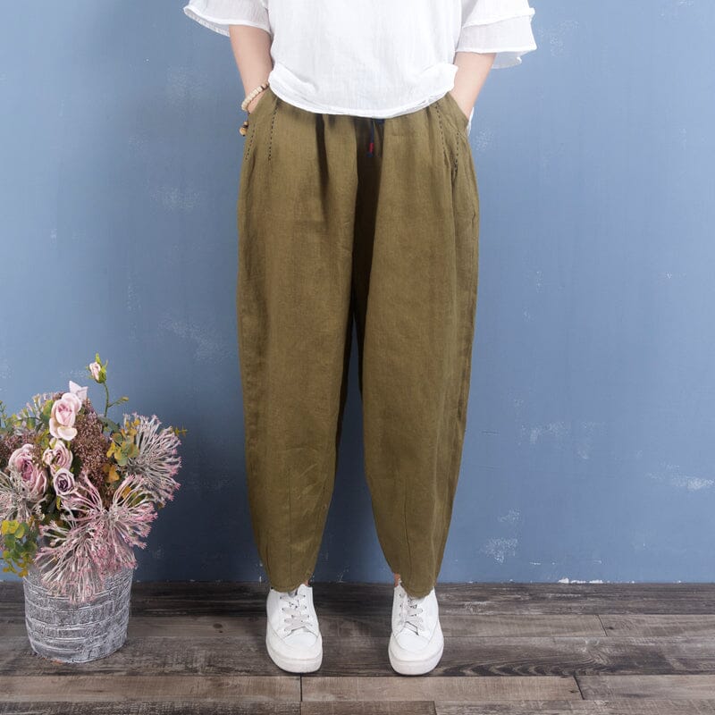 Women Spring Linen Loose Solid Casual Pants Dec 2022 New Arrival One Size Dark Khika 