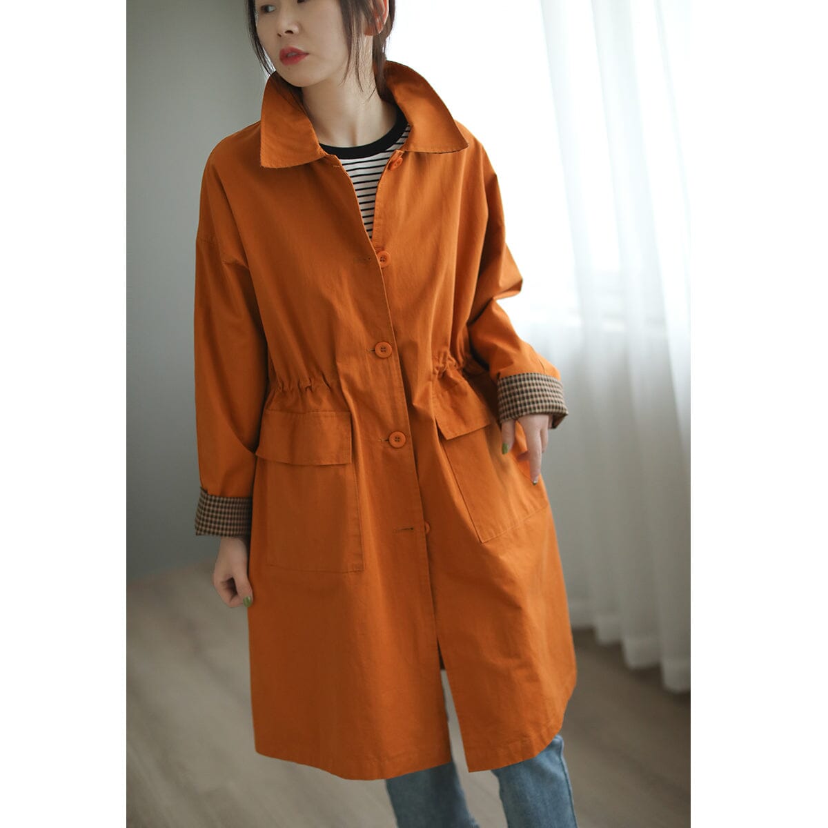 Women Spring Loose Casual Overlength Jacket Feb 2023 New Arrival One Size Orange 