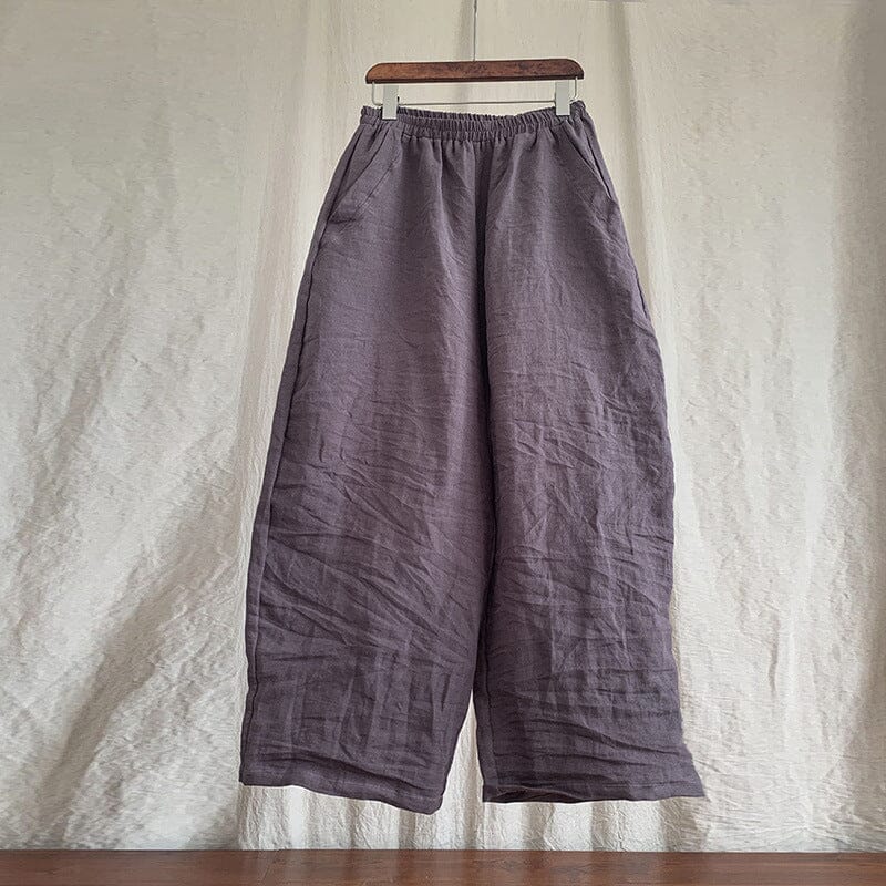 Women Spring Loose Linen Pants Plus Size Apr 2023 New Arrival Gray One Size 