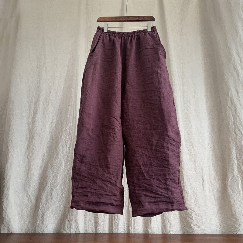 Women Spring Loose Linen Pants Plus Size Apr 2023 New Arrival Purple One Size 