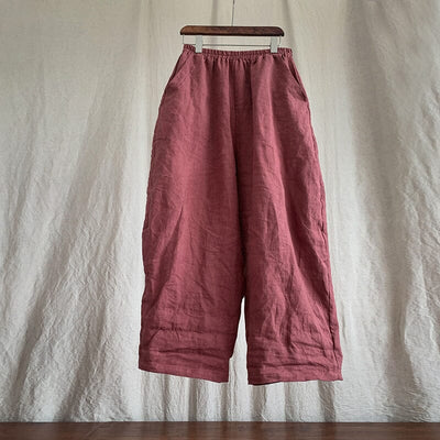 Women Spring Loose Linen Pants Plus Size Apr 2023 New Arrival Red One Size 