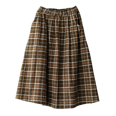 Women Spring Reto Loose Plaid Cotton Skirt