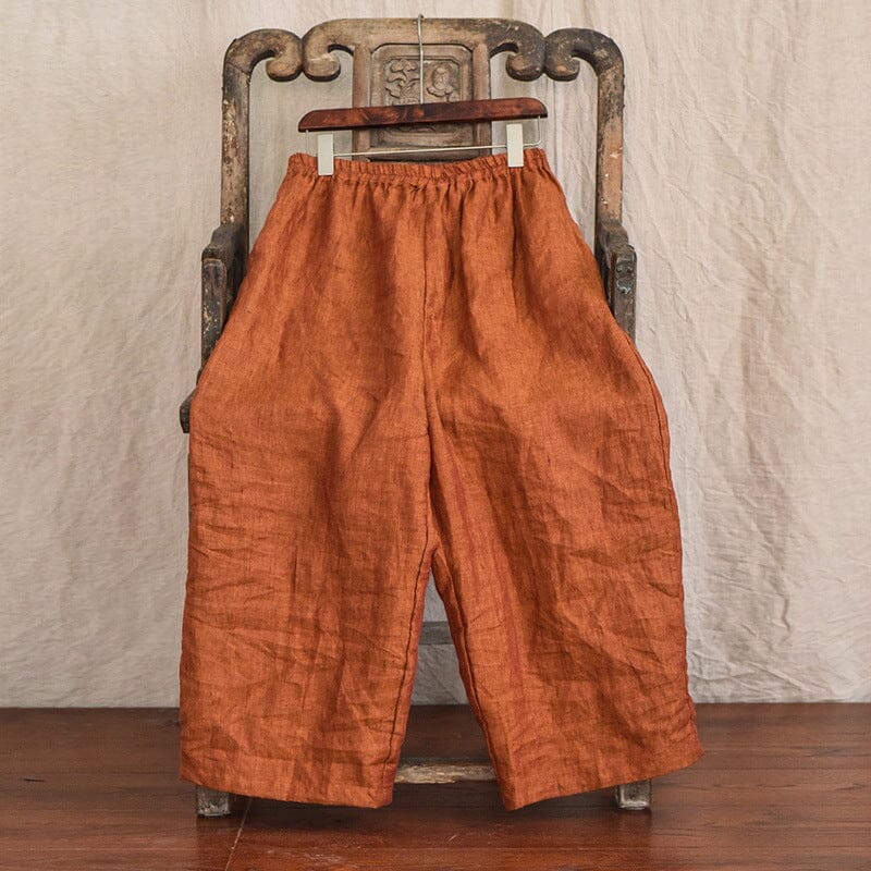 Women Spring Retro Casual Loose Linen Pants Apr 2023 New Arrival Orange One Size 