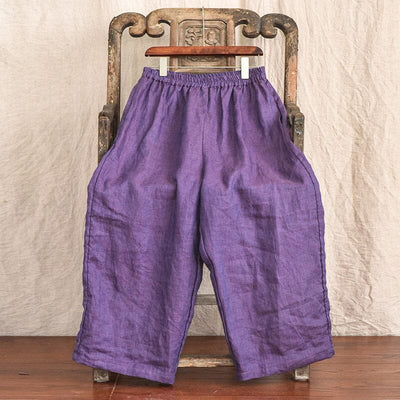 Women Spring Retro Casual Loose Linen Pants Apr 2023 New Arrival Purple One Size 