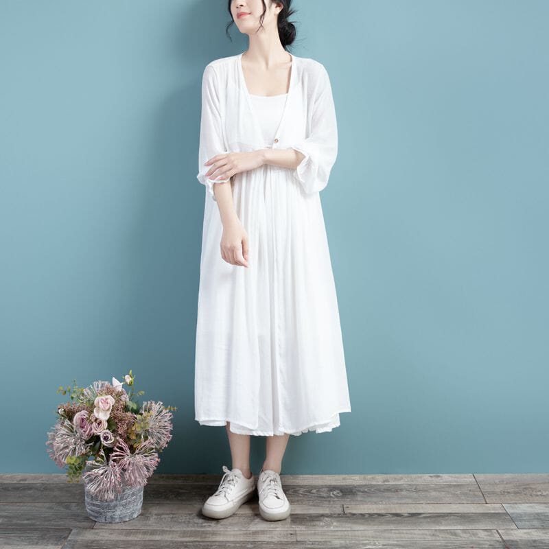 Women Spring Retro Casual Thin Cotton Linen Overcoat