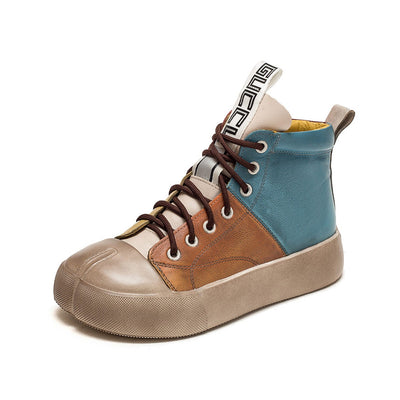 Women Spring Retro Color Matching Leather Casual Shoes Jan 2022 New Arrival 