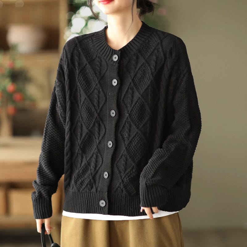 Women Spring Retro Knitted Loose Cardigan Jan 2023 New Arrival One Size Black 