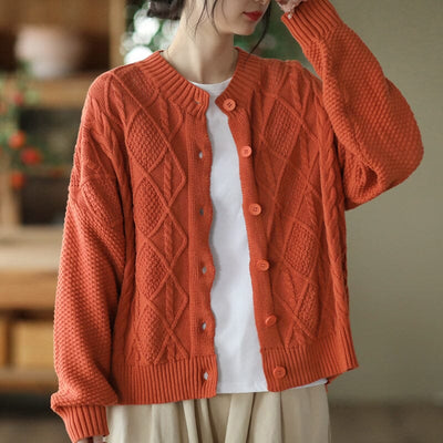 Women Spring Retro Knitted Loose Cardigan Jan 2023 New Arrival One Size Orange 