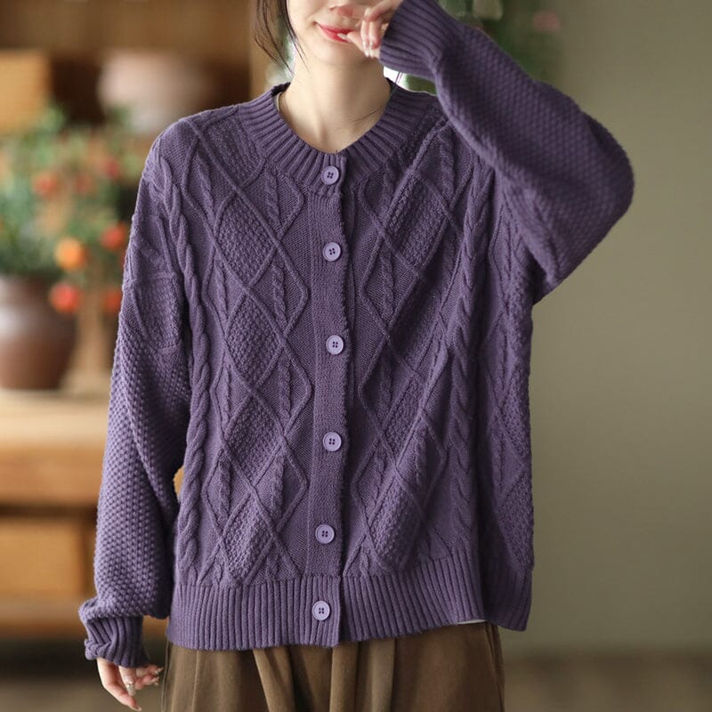 Women Spring Retro Knitted Loose Cardigan Jan 2023 New Arrival One Size Purple 