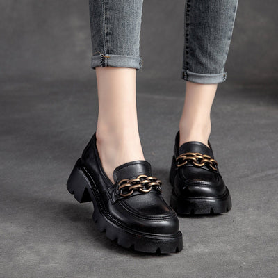 Women Spring Retro Leather Casual Loafers Jan 2022 New Arrival 35 Black 