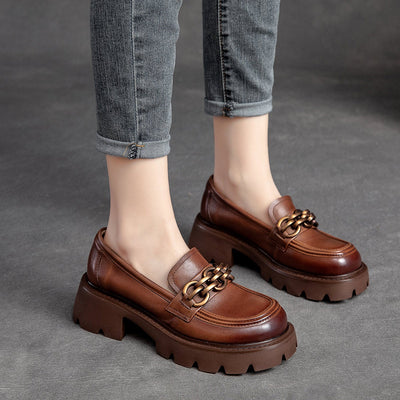 Women Spring Retro Leather Casual Loafers Jan 2022 New Arrival 35 Brown 