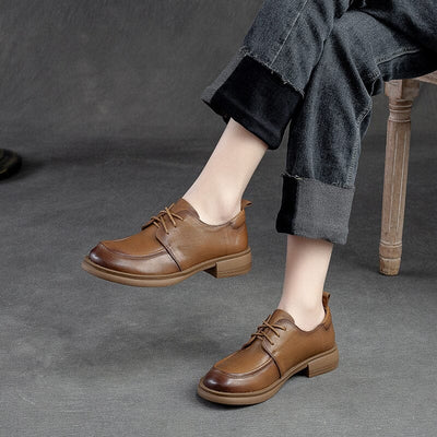 Women Spring Retro Leather Causal Shoes