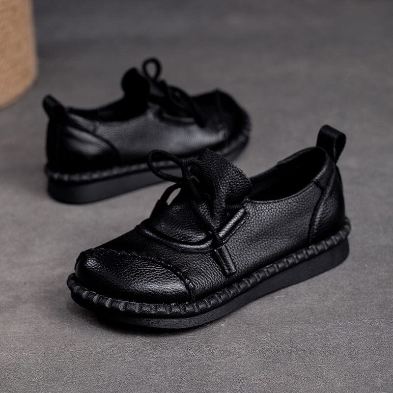 Women Spring Retro Leather Soft Casual Shoes Dec 2022 New Arrival Black 35 