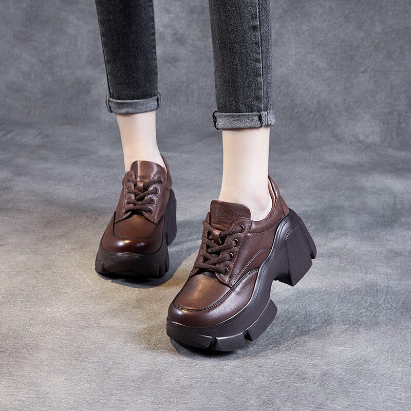 Women Spring Retro Leather Thick Sole Casual Shoes