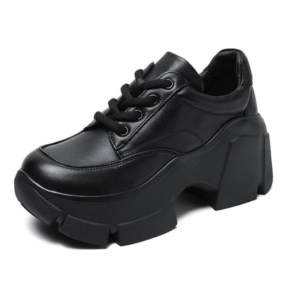 Women Spring Retro Leather Thick Sole Casual Shoes Dec 2022 New Arrival Black 34 