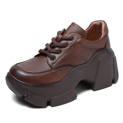 Women Spring Retro Leather Thick Sole Casual Shoes