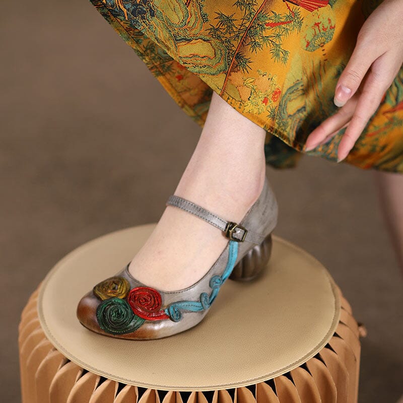 Women Spring Retro Leather Wedge Buckled Casual Shoes