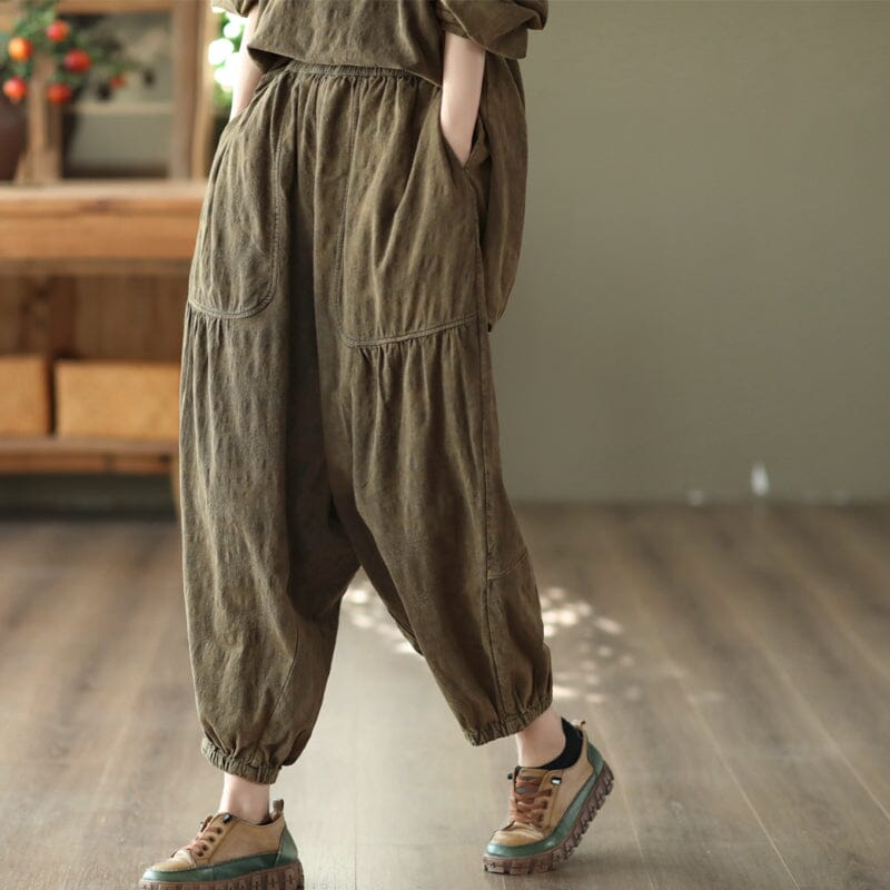 Women Spring Retro Loose Casual Cotton Linen Pants Feb 2023 New Arrival One Size Brown 