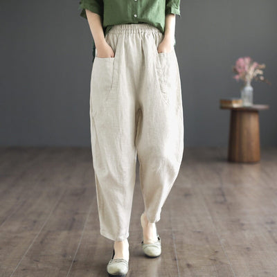 Women Spring Retro Loose Casual Linen Pants