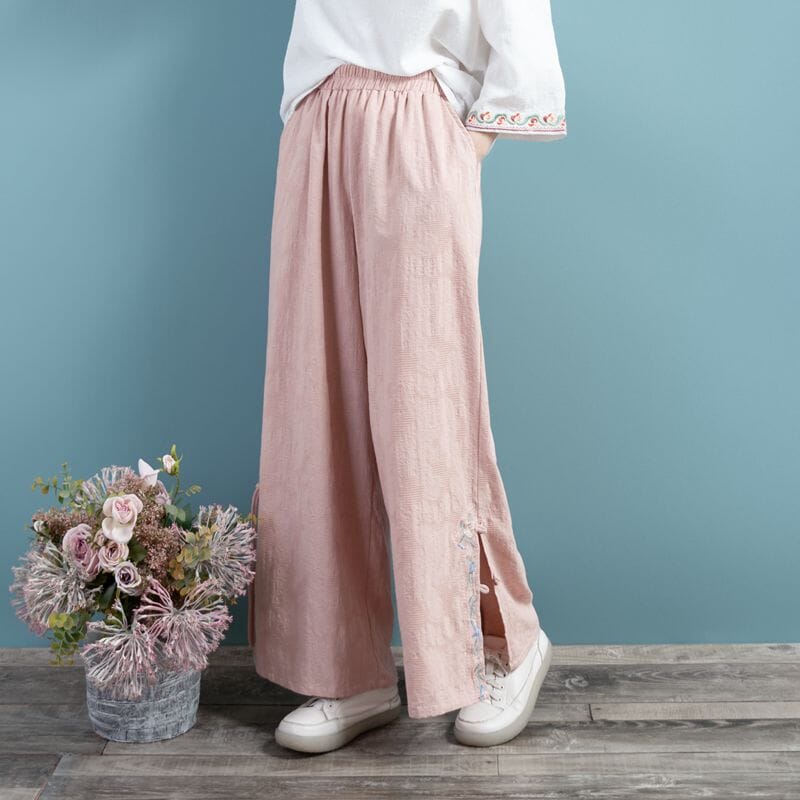 Women Spring Retro Loose Cotton Linen Wide Leg Pants Mar 2023 New Arrival 