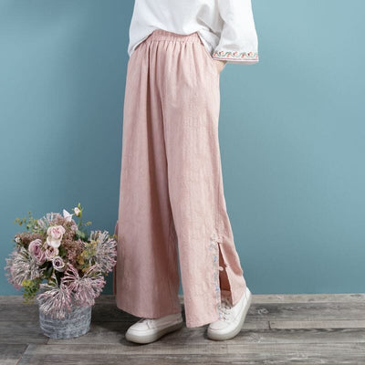 Women Spring Retro Loose Cotton Linen Wide Leg Pants Mar 2023 New Arrival One Size Pink 
