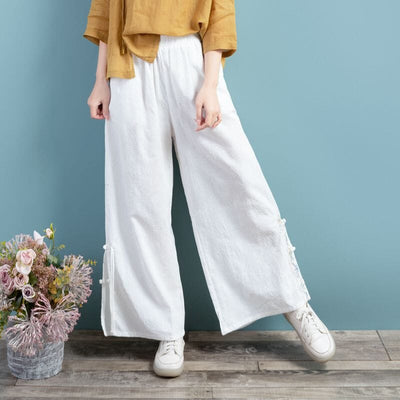 Women Spring Retro Loose Cotton Linen Wide Leg Pants Mar 2023 New Arrival One Size White 